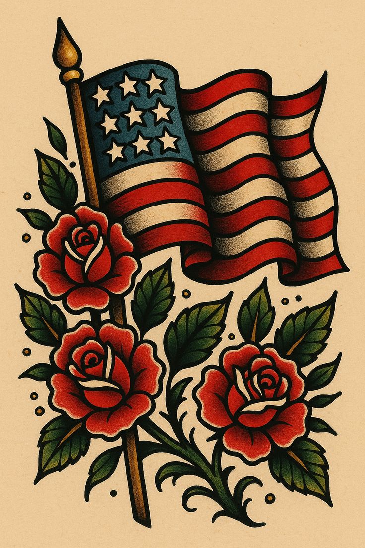 American Flag & Roses