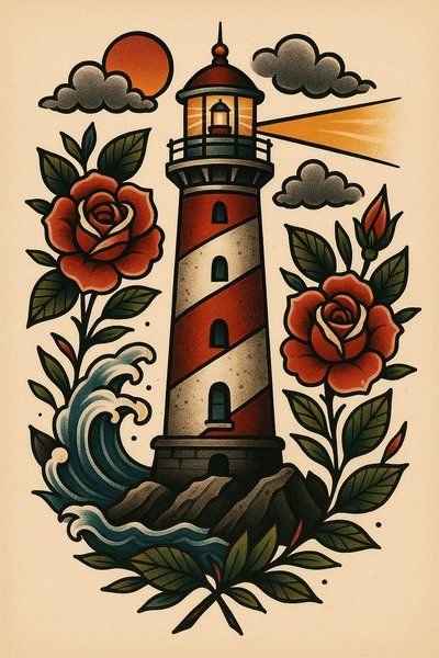 Lighthouse & Roses